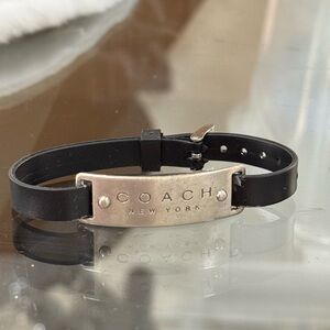 Coach upcycled Black Bracelet with Silver Plaque